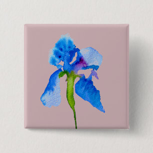 Blue Iris modern floral watercolor art 15 Cm Square Badge