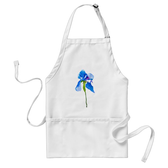 Blue Iris modern floral watercolor art Standard Apron (Front)