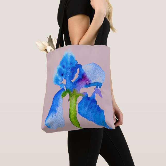 Blue Iris modern floral watercolor art Tote Bag (Close Up)