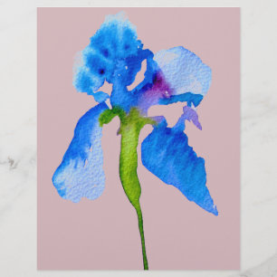 Blue Iris modern floral watercolour art