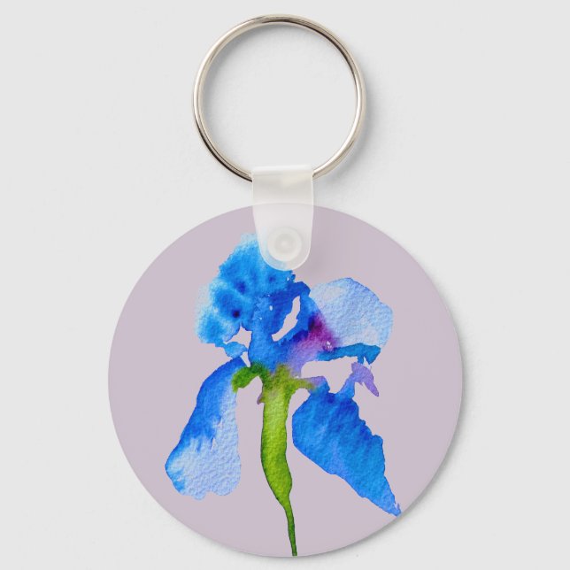 Blue Iris modern watercolor floral art Key Ring (Front)
