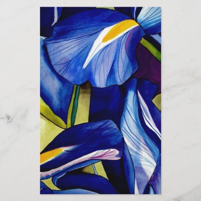 Blue Iris original art watercolor flowers (Front)