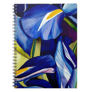 Blue Iris original art watercolor flowers Spiral Notebook