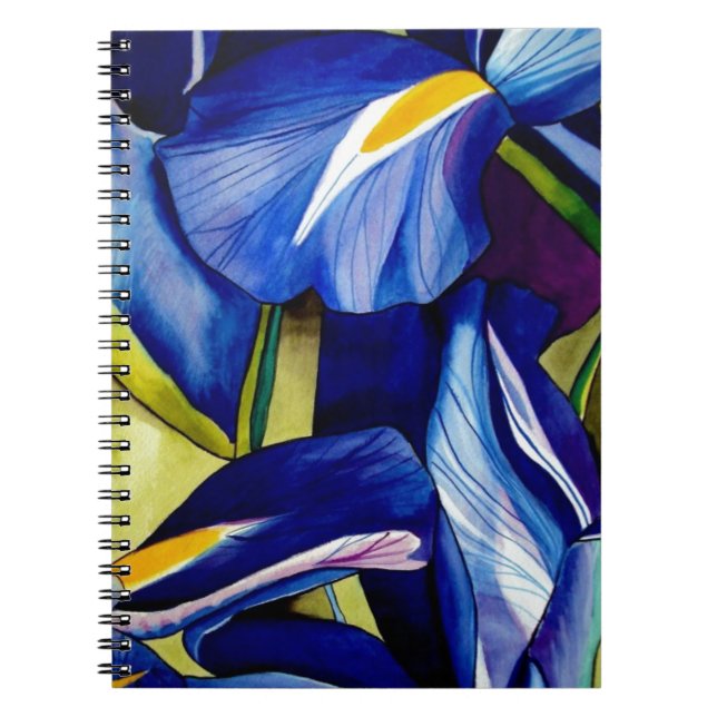 Blue Iris original art watercolor flowers Spiral Notebook (Front)