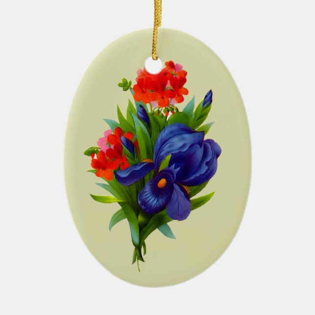 Blue Iris Red Flowers Art Ornament (Front)