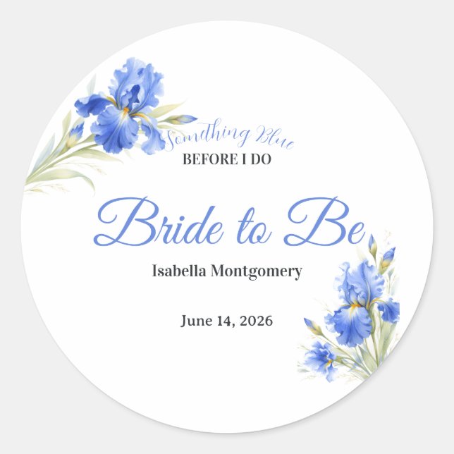 Blue Iris Something Blue Bridal Shower Envelope  Classic Round Sticker (Front)