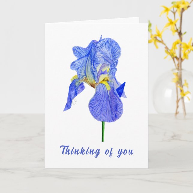 Blue Iris Thinking of You Folded Card (Yellow Flower)