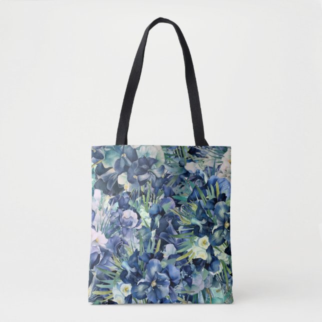  Blue Iris Watercolor Background Pattern Tote Bag (Front)