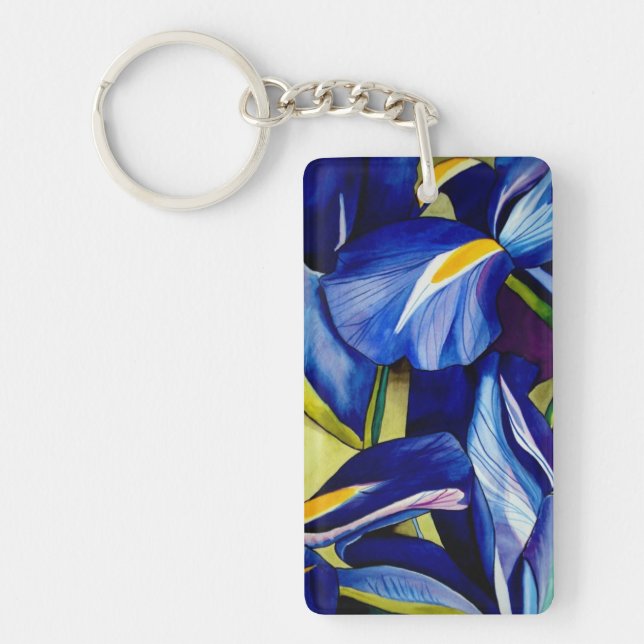Blue Iris watercolor original art painting Key Ring (Front)