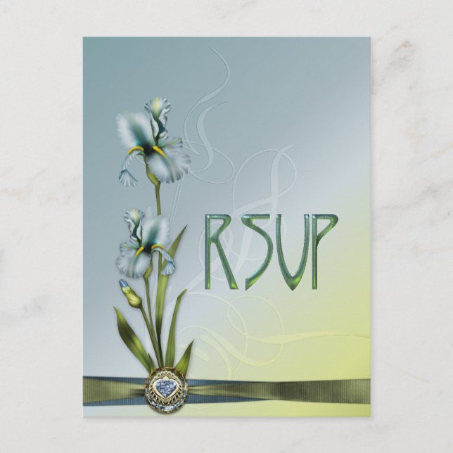 Blue Iris Wedding RSVP Invitation Postcard (Front)