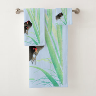 Blue Irises and Moorhens by Ohara Koson Bath Towel Set