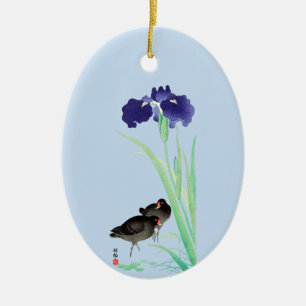 Blue Irises and Moorhens by Ohara Koson Ceramic Tree Decoration