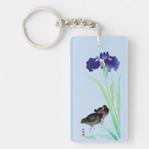 Blue Irises and Moorhens by Ohara Koson Key Ring