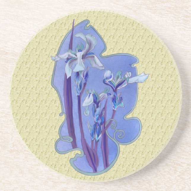 Blue Irises Art Floral Coaster (Front)