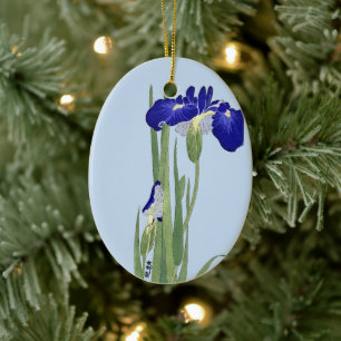 Blue Irises by Ohara Koson Ceramic Tree Decoration