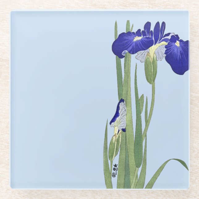 Blue Irises by Ohara Koson Glass Coaster (Front)