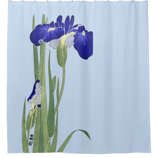 Blue Irises by Ohara Koson Shower Curtain (Front)