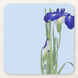 Blue Irises by Ohara Koson Square Paper Coaster