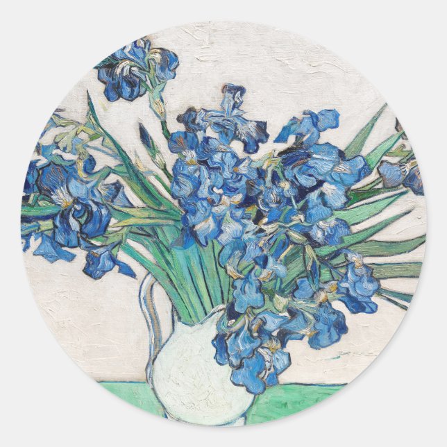 Blue Irises by Vincent Van Gogh Fine Art Classic Round Sticker (Front)