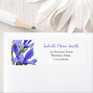 Blue Irises Floral Wedding Modern Return Address