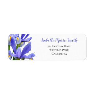 Blue Irises Floral Wedding Modern Return Address