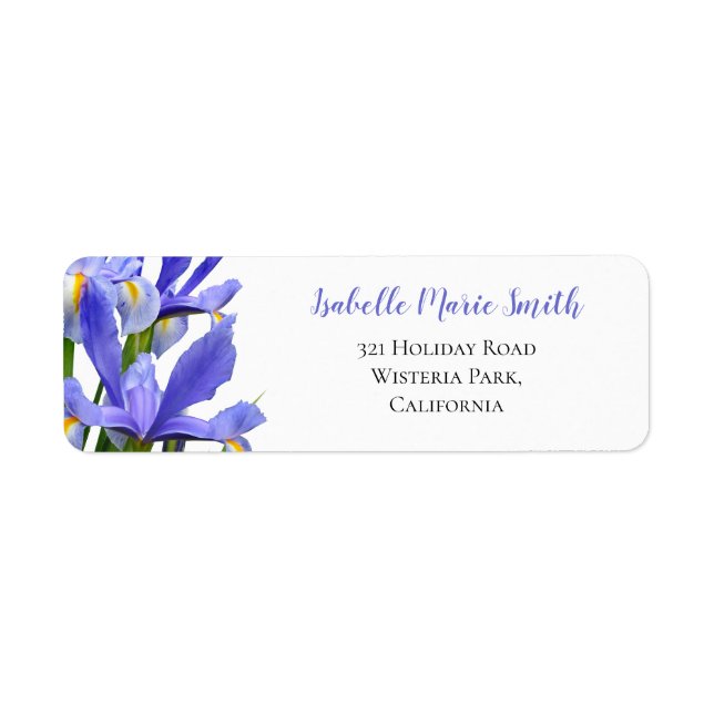 Blue Irises Floral Wedding Modern Return Address (Front)