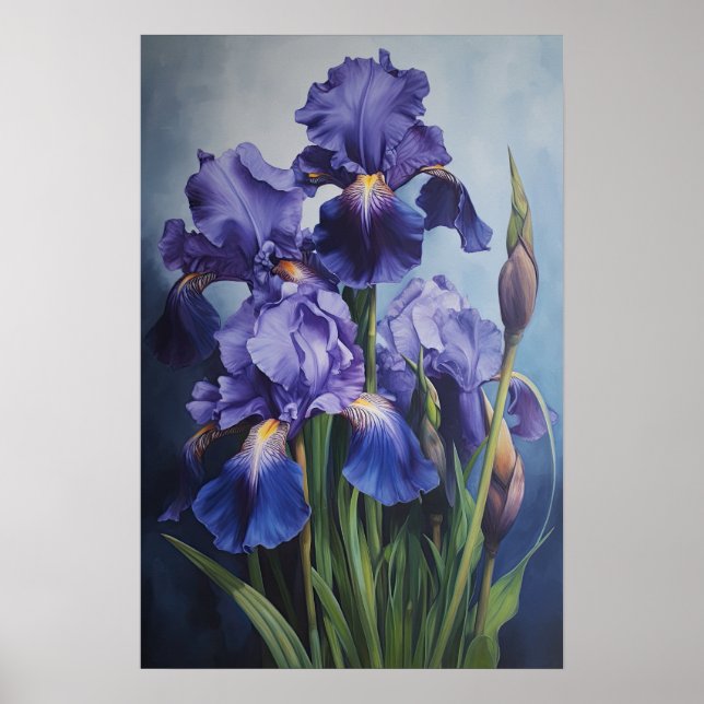 Blue Irises Flower Art Print Poster (Front)