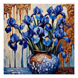 Blue Irises in vase Poster