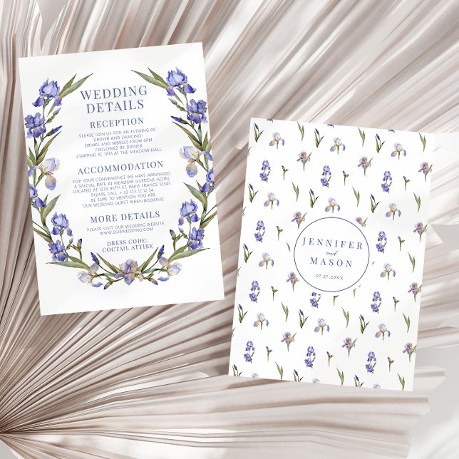 Blue irises purple floral boho wedding details enclosure card (Creator Uploaded)