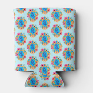 Blue Island Tropical Sea Turtles Floral Can Cooler