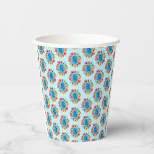 Blue Island Tropical Sea Turtles Floral Paper Cups