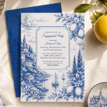 Blue Italian Coastal Toile Engagement Party