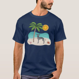Blue Italian Greyhound At Tropical Summer Beach T-Shirt