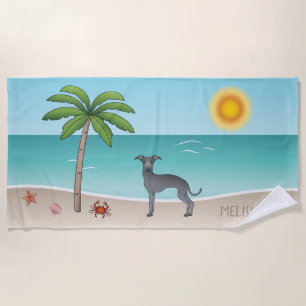 Blue Italian Greyhound At Tropical Summer Beach - Towel