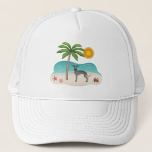 Blue Italian Greyhound At Tropical Summer Beach Trucker Hat