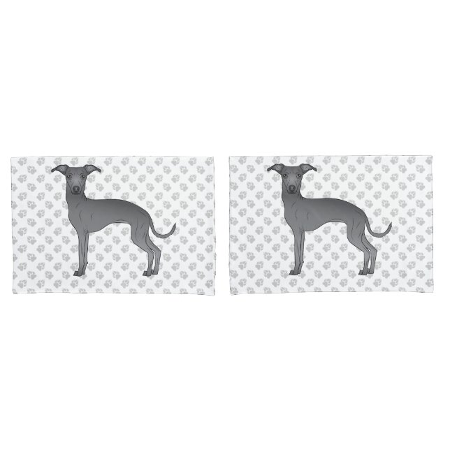Blue Italian Greyhound Cartoon Dog With Paws Pillowcase (Front-Set)