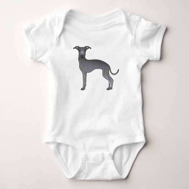 Blue Italian Greyhound Cute Cartoon Dog Design Baby Bodysuit (Front)