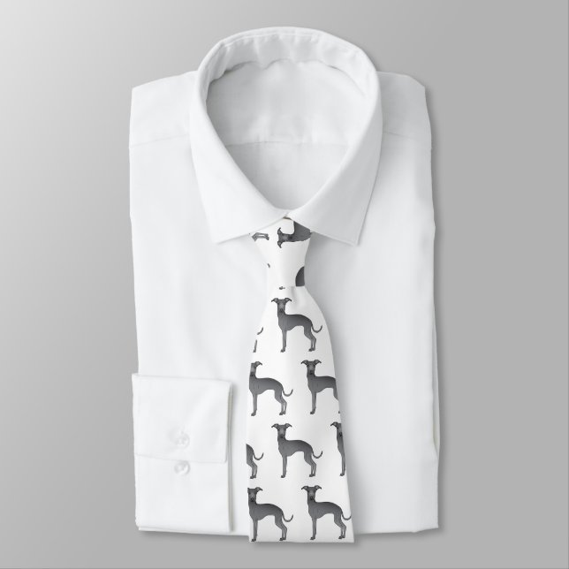 Blue Italian Greyhound Cute Cartoon Dog Pattern Tie (Tied)