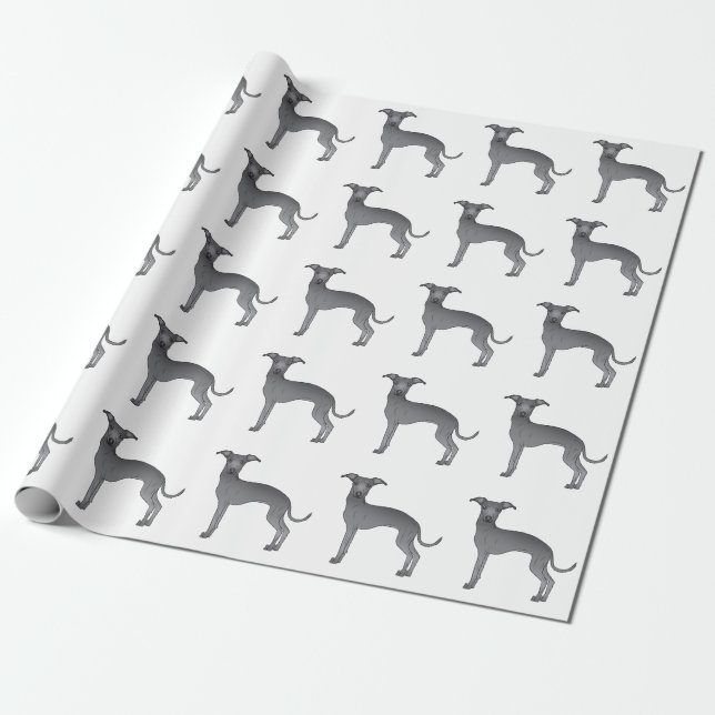 Blue Italian Greyhound Cute Cartoon Dog Pattern Wrapping Paper (Unrolled)