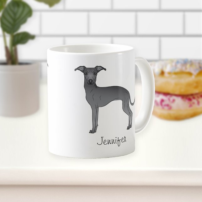 Blue Italian Greyhound Cute Cartoon Dog With Name Coffee Mug (Creator Uploaded)