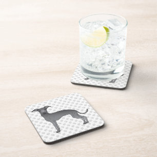 Blue Italian Greyhound Cute Cartoon Dog With Paws Coaster