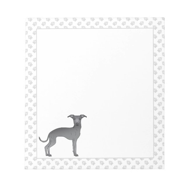 Blue Italian Greyhound Cute Cartoon Dog With Paws Notepad (Front)