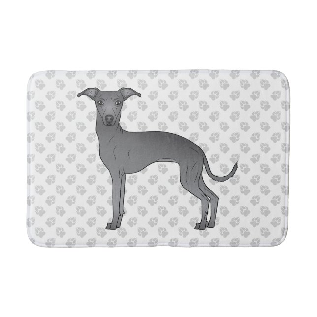 Blue Italian Greyhound Cute Dog With Paw Pattern Bath Mat (Front)