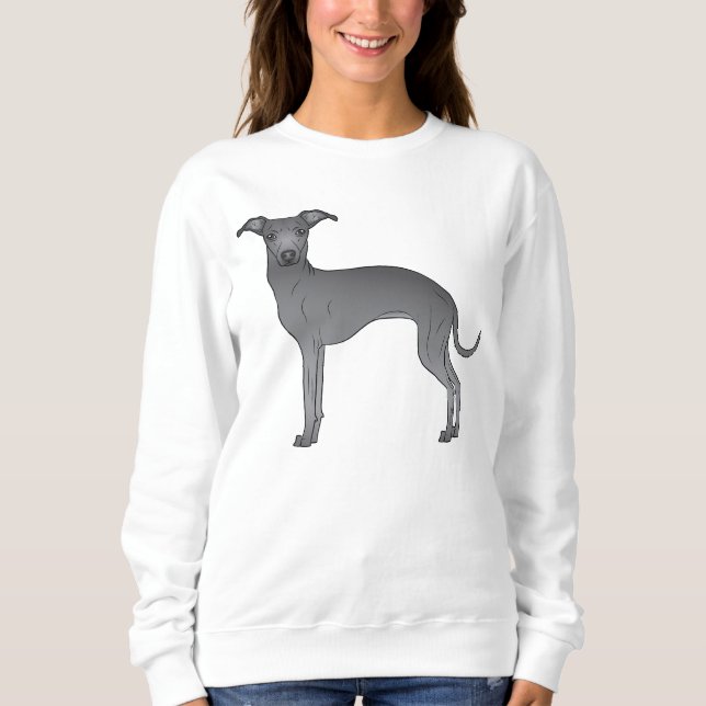 Blue Italian Greyhound Dog Cartoon Illustration Sweatshirt (Front)