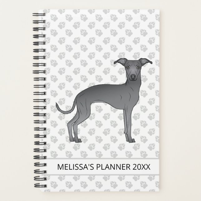 Blue Italian Greyhound Dog With Custom Text Planner (Front)
