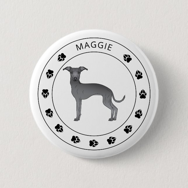 Blue Italian Greyhound With Paws And Custom Name 6 Cm Round Badge (Front)
