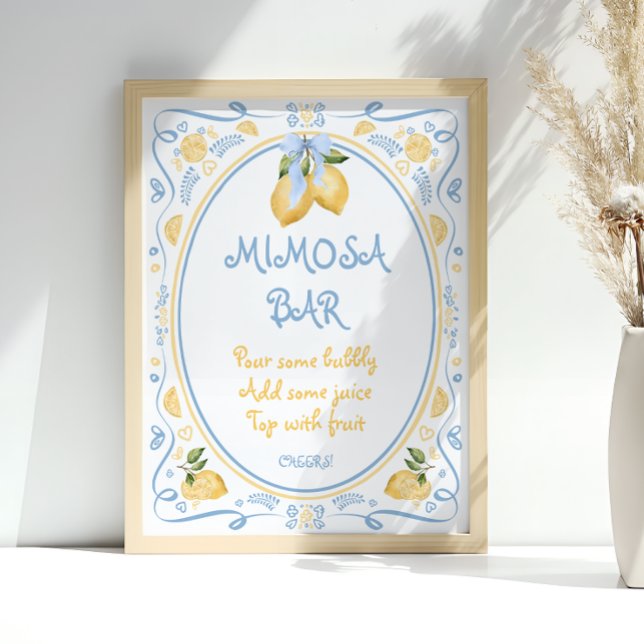 Blue Italian Lemon Bridal Shower Mimosa Bar Poster (Creator Uploaded)