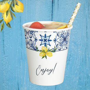 Blue Italian Mediterranean Lemon Baby Shower Paper Cups
