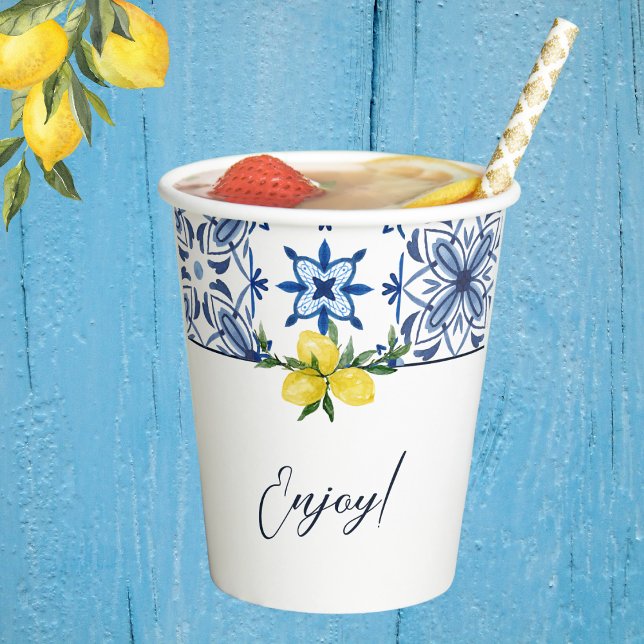 Blue Italian Mediterranean Lemon Baby Shower Paper Cups (Creator Uploaded)