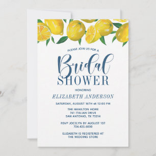 Blue Italian Tile Lemon Bridal Shower Invitation